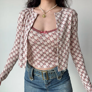 print cardigan set