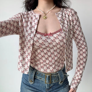 print cardigan set