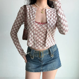print cardigan set