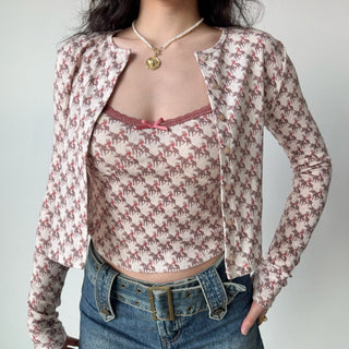 print cardigan set