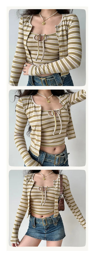 striped cardigan set