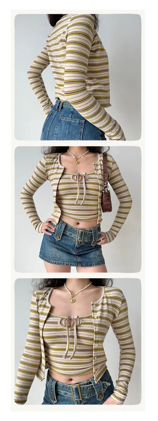 striped cardigan set