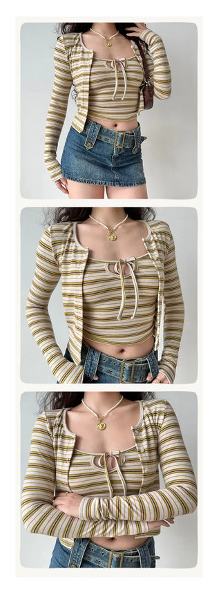 striped cardigan set