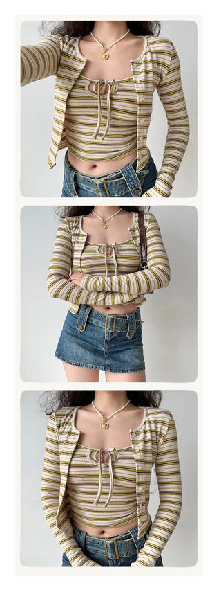 striped cardigan set