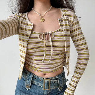 striped cardigan set