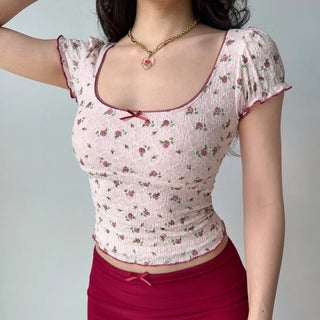 rose lace crop-top