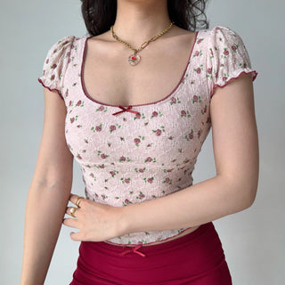 rose lace crop-top