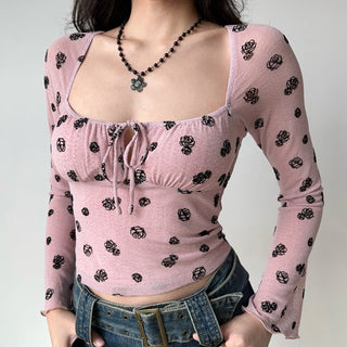 flower lace-up top