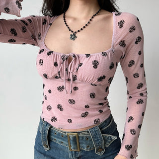 flower lace-up top
