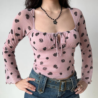 flower lace-up top