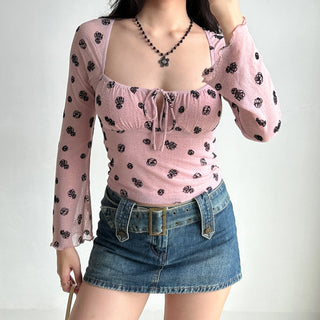 flower lace-up top