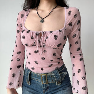 flower lace-up top
