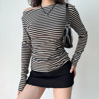 striped shoulder top