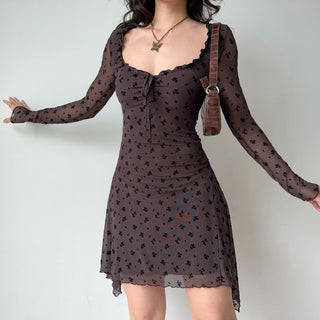 flocking mesh dress