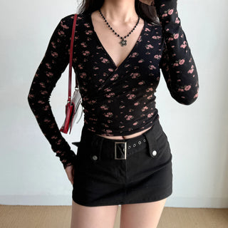 floral V-neck top