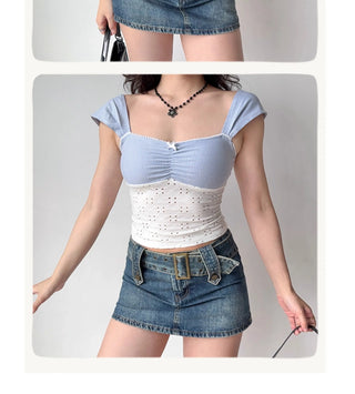 plaid embroidered crop-top