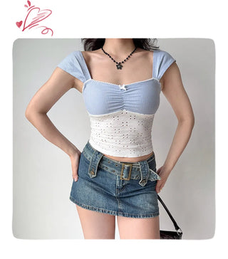 plaid embroidered crop-top