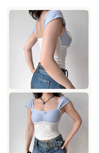 plaid embroidered crop-top