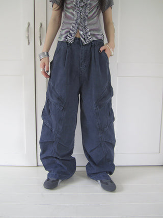 Vintage Washed Pleated Pocket Cargo Pants