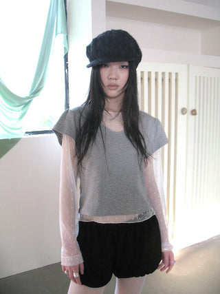 V-Neck Crop Top With Small Wing Sleeves
