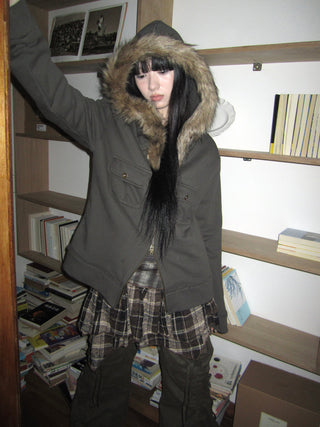 Detachable Fur Hooded Fleece Sweatshirt With Pockets