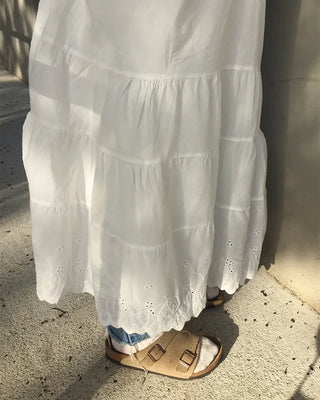 Neck hem punching lace long camisole dress
