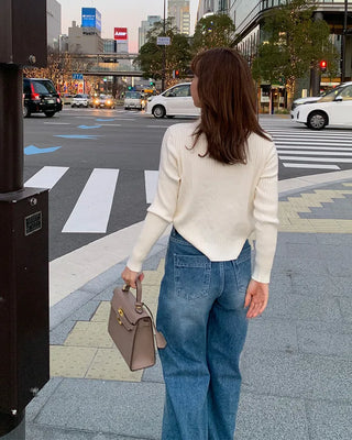 Ribbed collar button slim cardigan