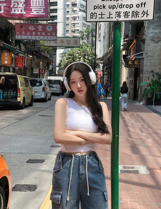[2pcs] Button Cardigan Sleeveless Set