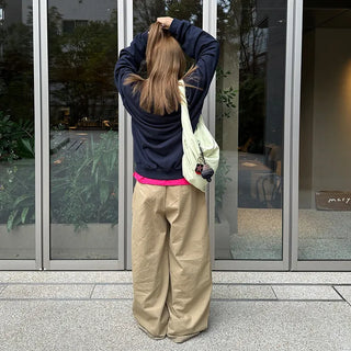 Double-pleated cotton wide-leg pants