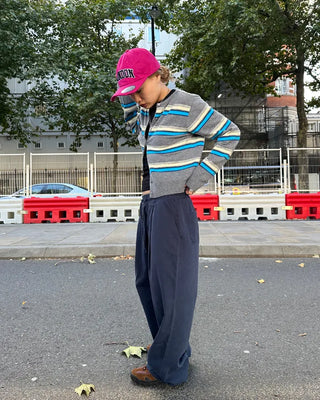 Double-border round-neck knit cardigan