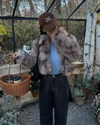 Stud Point Wide Semi-Bootcut Denim Pants