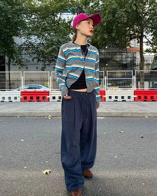Double-border round-neck knit cardigan