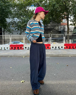 Double-border round-neck knit cardigan