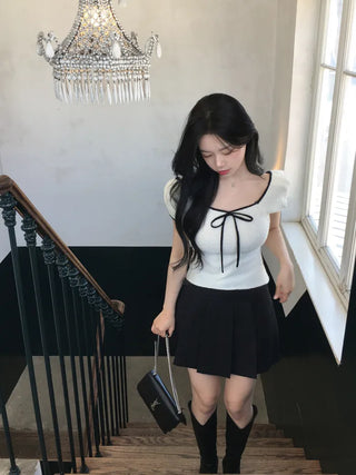 Ribbon Bicolor Short-Sleeve Knit