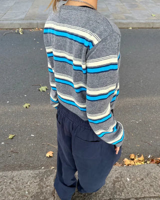 Double-border round-neck knit cardigan