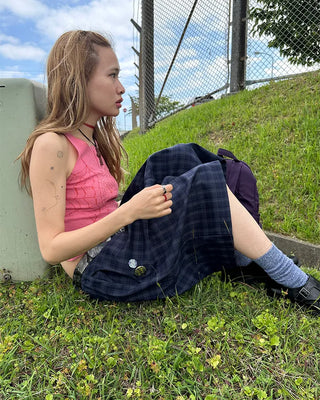 (ORIGINAL) Tartan Check Half Wide Easy Pants