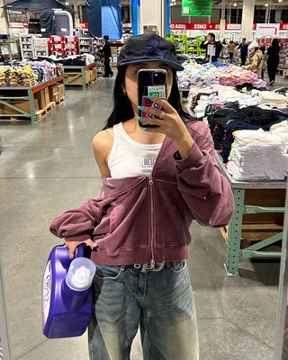 Vintage Wash Double Zip Hoodie