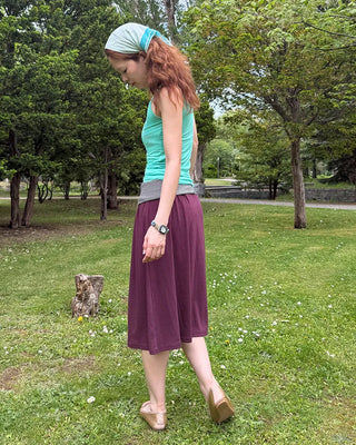 Bordered waist string midi skirt