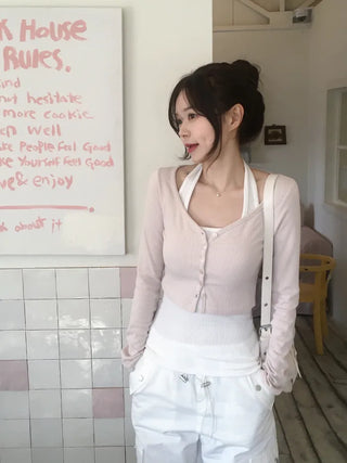 Halter neck sleeveless top & cardigan set