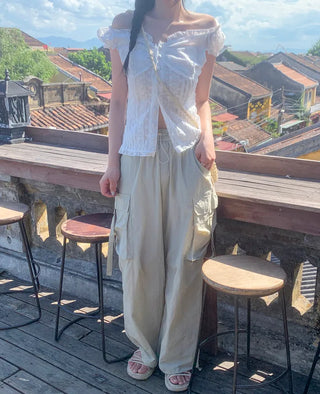 Frilled punched blouse (2 colors)