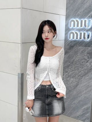 Long slit net cardigan (2 colors)