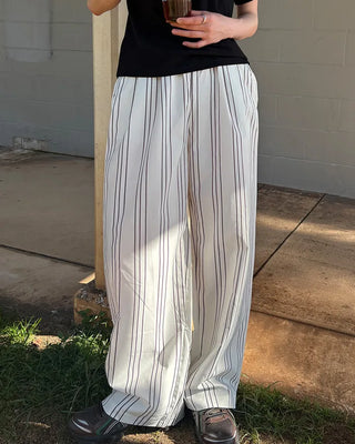 Elastic waist triple stripe cotton pants