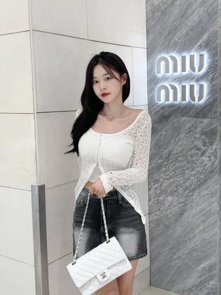 Long slit net cardigan (2 colors)