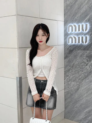 Long slit net cardigan (2 colors)