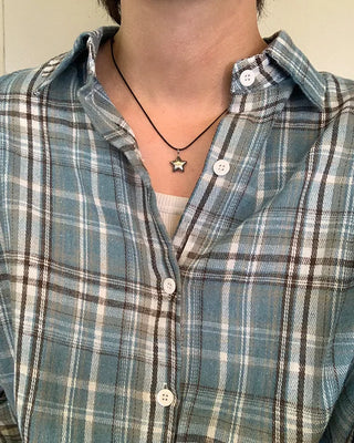 Silver Star Black Strap Necklace