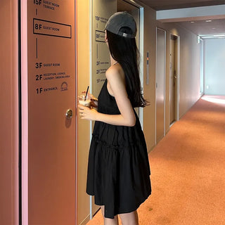 Black sleeveless mini dress