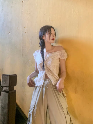 Frilled punched blouse (2 colors)