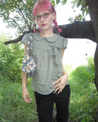 Cap puff sleeve ribbon flare blouse
