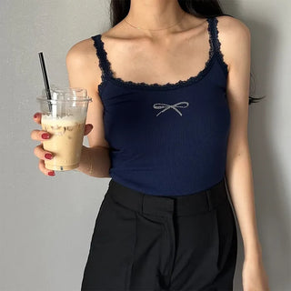 Ribbon detail lace sleeveless top