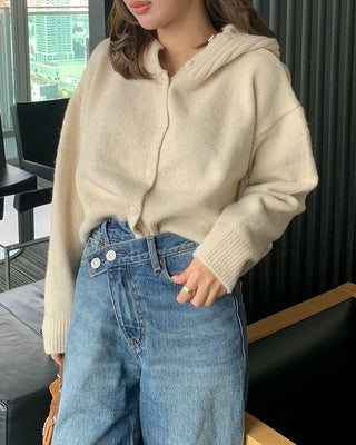 Hooded button cardigan
